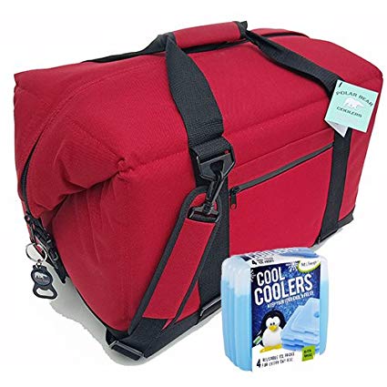 Polar Bear Coolers Nylon Series Soft Cooler Tote Size 48 Pack Red & Fit & Fresh Cool Coolers Slim Ice 4-Pack (Bundle)