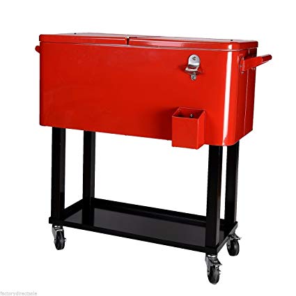 80-quart Cooler Beer Cart Outdoor Entertaining Rolling Party Steel Bar Bistro