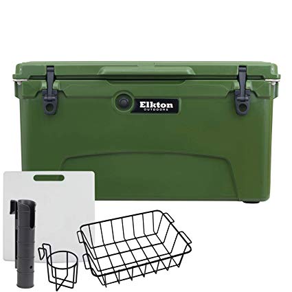 Elkton Outdoors 75 Quart Ice Chest With Bear Resistant Lock Plates, Bottle Opener, Easy Grab Handles & Full Fishing Accessory Kit