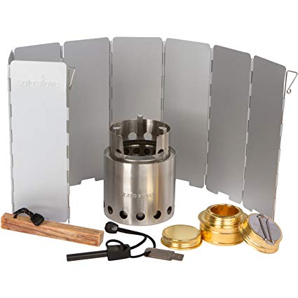 Solo Stove Pro Camping Stove Kit - Includes Solo Stove, Windscreen, Solo Alcohol Burner, Swedish FireSteel, Tinder-on-a-Rope. Great for Backpacking, Survival, Emergency Preparation.