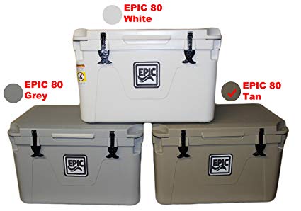 EPIC Rotomolded Cooler Outdoor Freezer Chest 80 Quart High Performance Marine Ice Box in tan