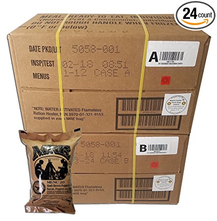ULTIMATE MRE Case A and Case B Bundle, 24 Meals with 2018 Inspection Date. Military Surplus Meal Ready to Eat with Western Frontier's Inspection and Guarantee.