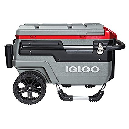 Igloo Trailmate Liddup Wheeled Lighted Cooler, Silver/Red Heat/Silver/Black, 70 quart
